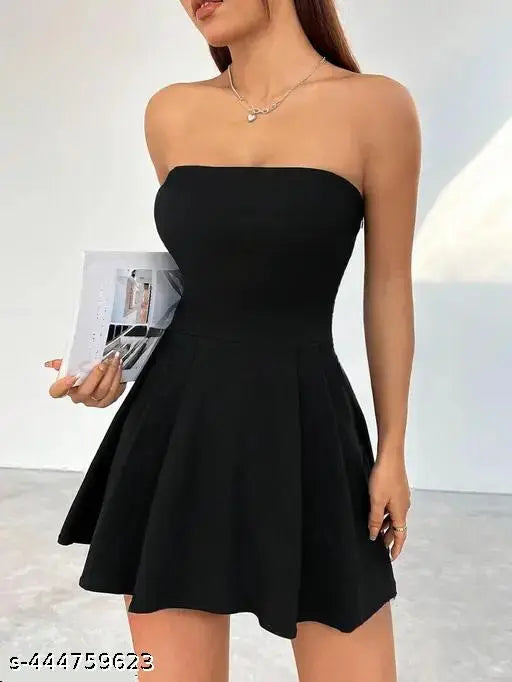 WOMAN TRENDY DRESS | Solid Tube Fit & Flared Mini Dress For Women hustle basket