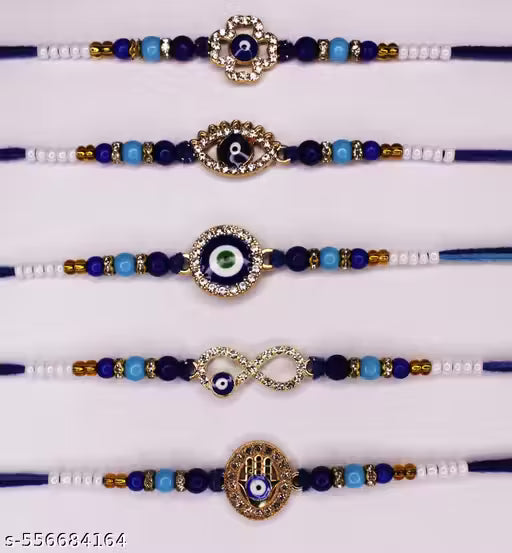 Set of 5 Evil Evy Rakhi for brother. Best quality Rakhi for Gift hustle basket