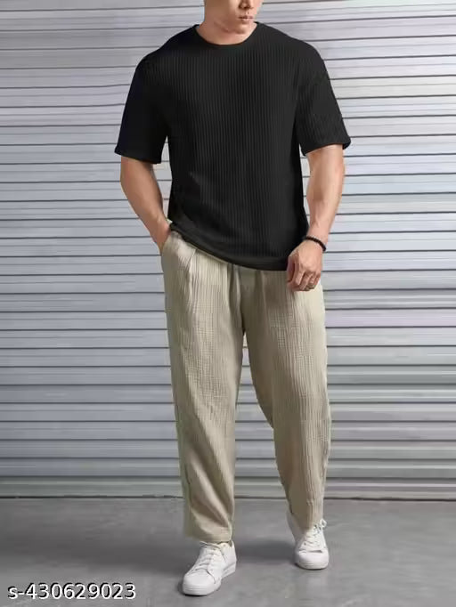 Elvesta Solid Self Design Oversized Tshirt for Men | Men Drop Shoulder Tshirts | Bagy Fit Men Tshirt hustle basket