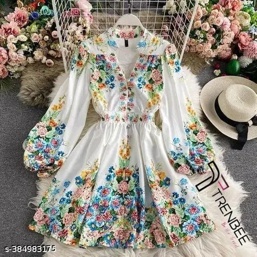 Puff Sleeve Stylist Floral Printed Dresses For Women hustle basket