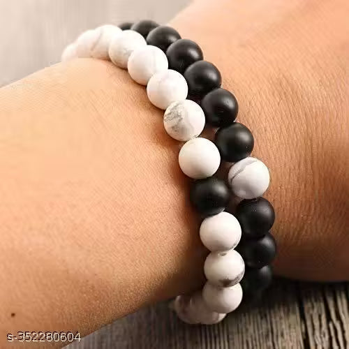 Natural Howlite & Stone Couple Bracelet for Lovers Pair, Beads Relationship, Combo Bracelet for Women & Men unisex hustle basket