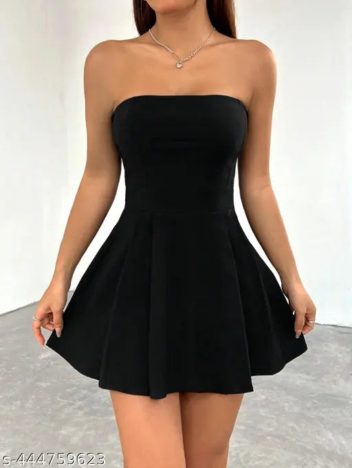 WOMAN TRENDY DRESS | Solid Tube Fit & Flared Mini Dress For Women hustle basket