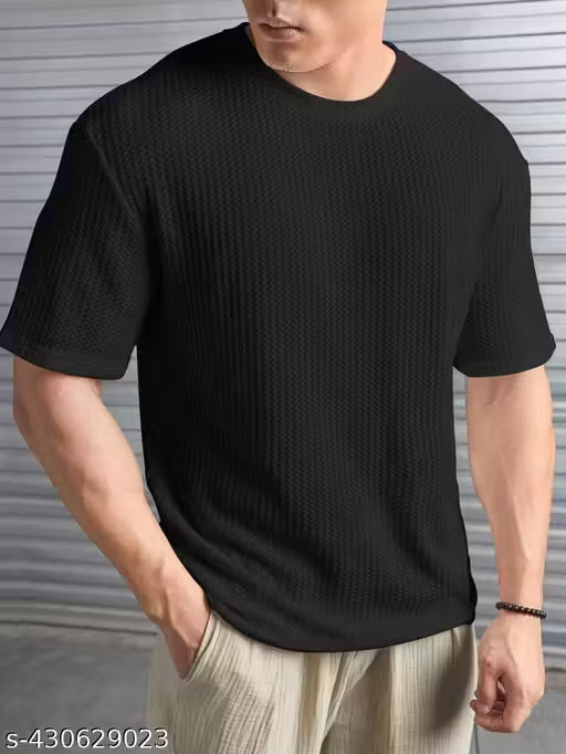 Elvesta Solid Self Design Oversized Tshirt for Men | Men Drop Shoulder Tshirts | Bagy Fit Men Tshirt hustle basket