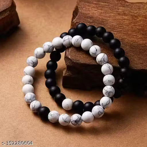 Natural Howlite & Stone Couple Bracelet for Lovers Pair, Beads Relationship, Combo Bracelet for Women & Men unisex hustle basket